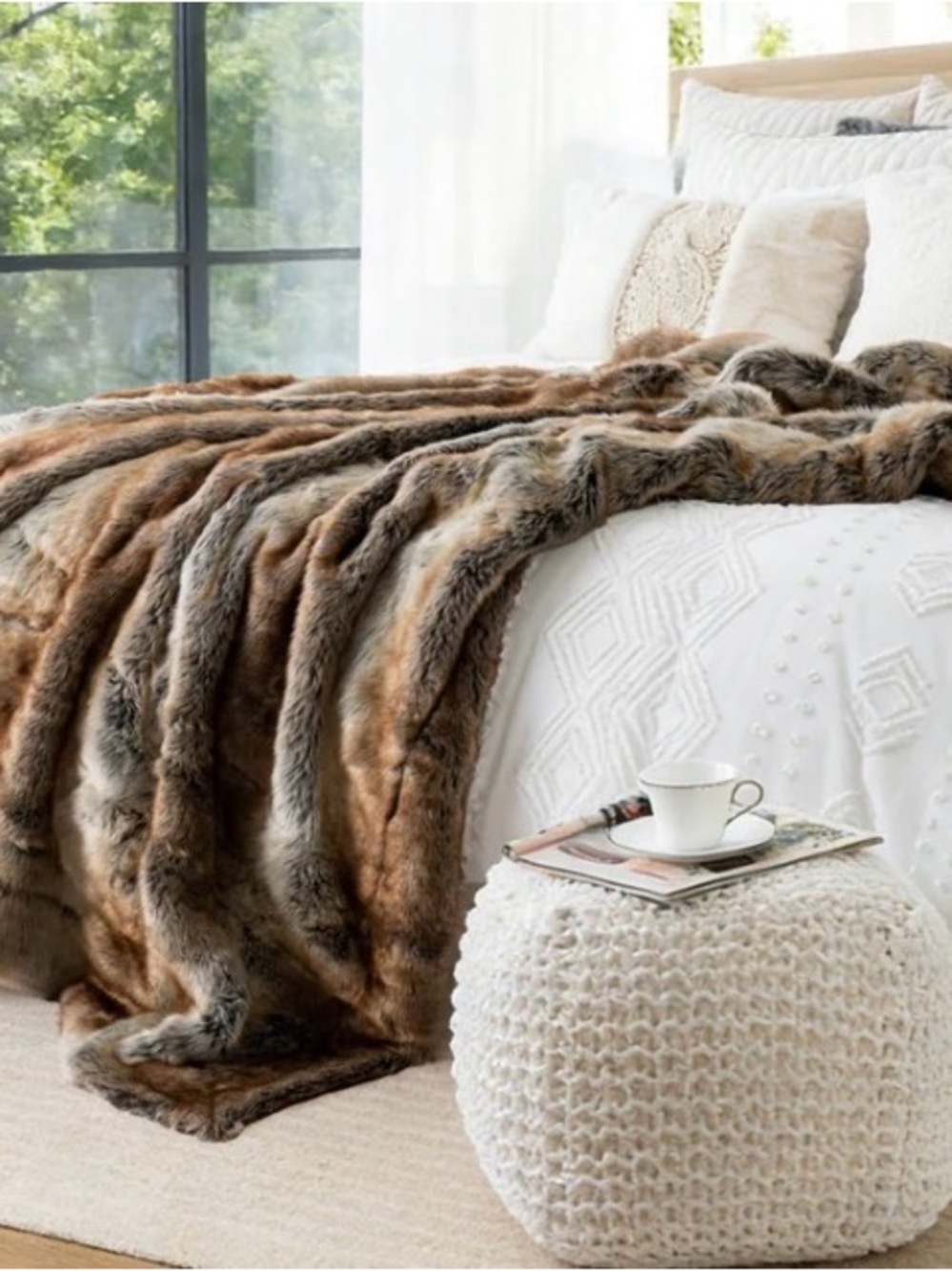 Batillo Lux Faux Fur Throw Blanket in Brown 60x80 - Picture 5 of 8